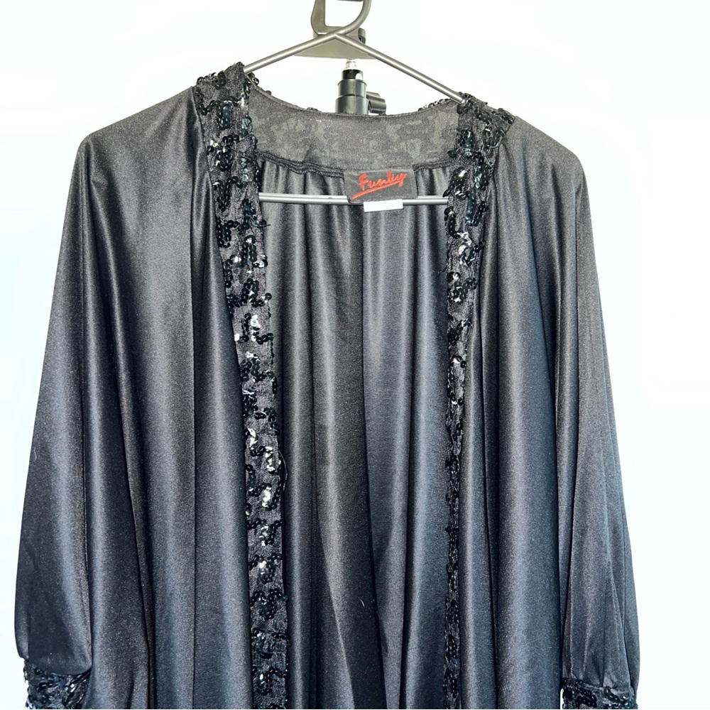 Vintage 70s/80s Black Sequin Trim Kimono - Picture 5 of 10